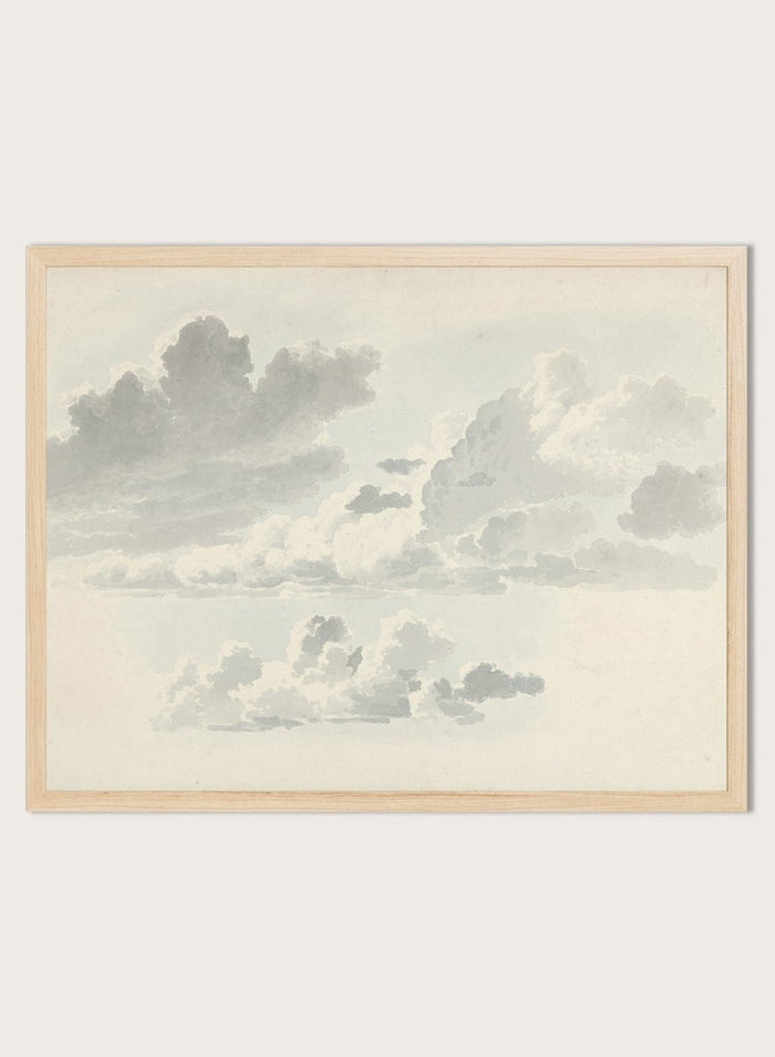 Cloud Studies by Josephus Augustus Knip is a vintage watercolor sky print in soft grey and blue tones, a calm nature print for wall art.