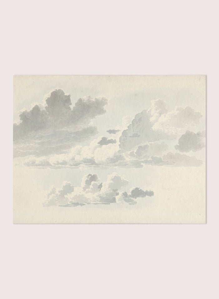 Cloud Studies by Josephus Augustus Knip is a vintage watercolor sky print in soft grey and blue tones, a calm nature print for wall art.