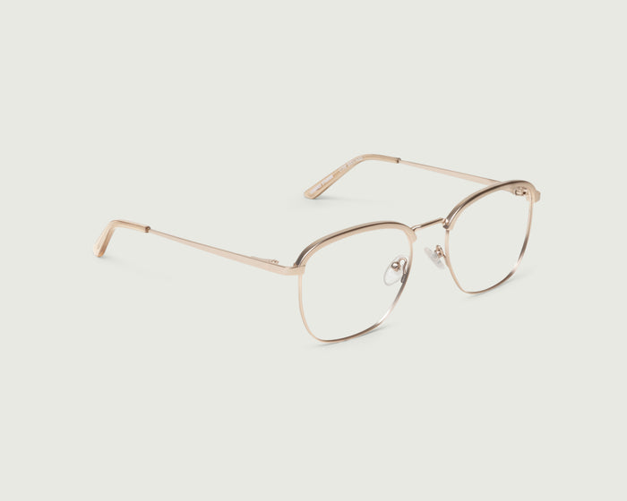 Tinsel::Clyde Wide Eyeglasses browline gold metal front diagonal
