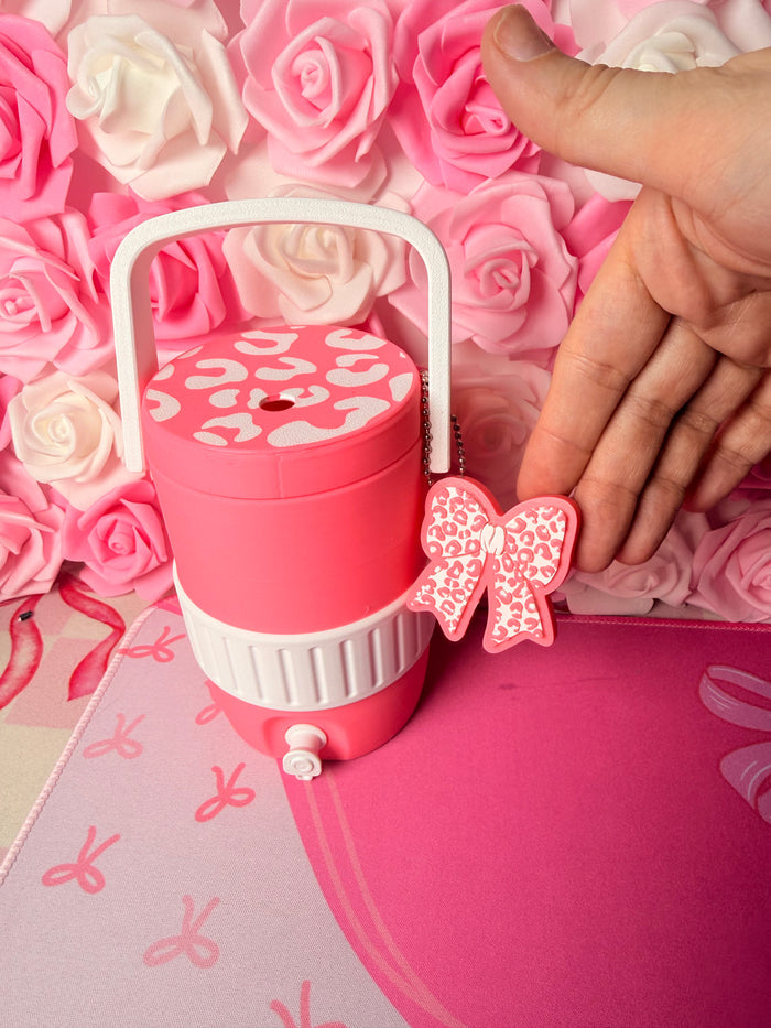 cooler with leopard lid with can opener