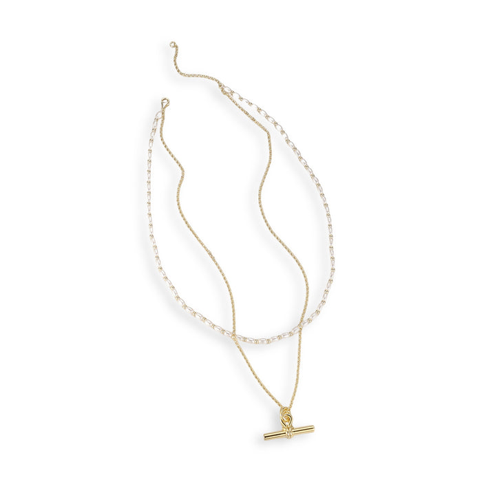 Cosette 14K Gold Knotted Loop Pearl T Bar Necklace