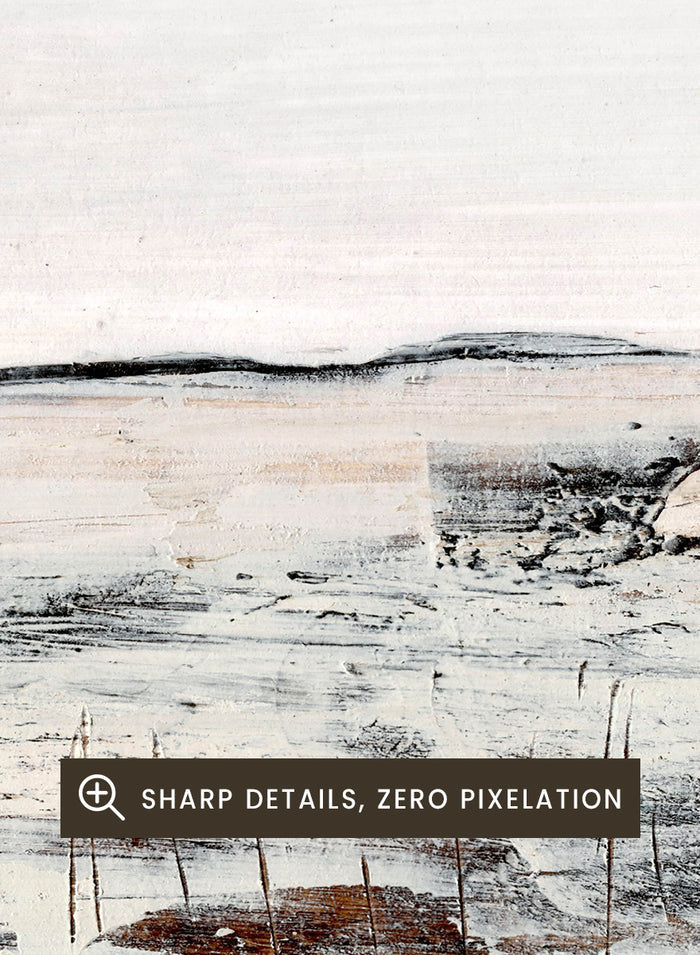 Shop August No. 02 by Dan Hobday, an abstract landscape art print with soft neutral tones, loose brushwork, distant landforms, and warm earthy texture.