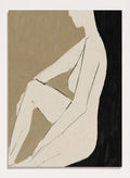 Shop Chill by Dan Hobday, a contemporary figurative art print featuring a relaxed seated figure, soft neutral tones, bold black forms, and minimal linework.
