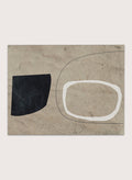 Shop Comfort by Dan Hobday, a contemporary abstract art print featuring bold black and white forms, curved linework, warm beige tones, and textured detail.