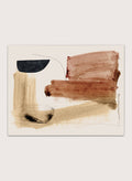 Abstract framed wall art featuring broad brushstrokes in terracotta, beige, black, and brown on a cream background. Shop Cooking by Dan Hobday, a warm abstract art print featuring rust brown, black, and sandy neutral forms with loose lines and layered brush texture.