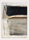 Abstract square artwork with broad textured brushstrokes in black, warm brown, gray, and off-white. Shop Desire by Dan Hobday, a contemporary abstract art print featuring bold black forms, earthy brown tones, layered brushwork, and a textured neutral palette.