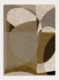 An abstract geometric area rug featuring overlapping organic shapes in shades of taupe, beige, brown, and charcoal gray. Shop Earthy Abstract Shapes by Dan Hobday, a neutral abstract art print featuring layered organic forms, warm earthy tones, and soft textured detail.