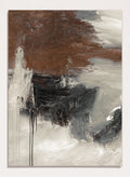 Shop Glow by Dan Hobday, a contemporary abstract art print featuring deep brown, charcoal, cream, and gray with expressive layered brush texture.