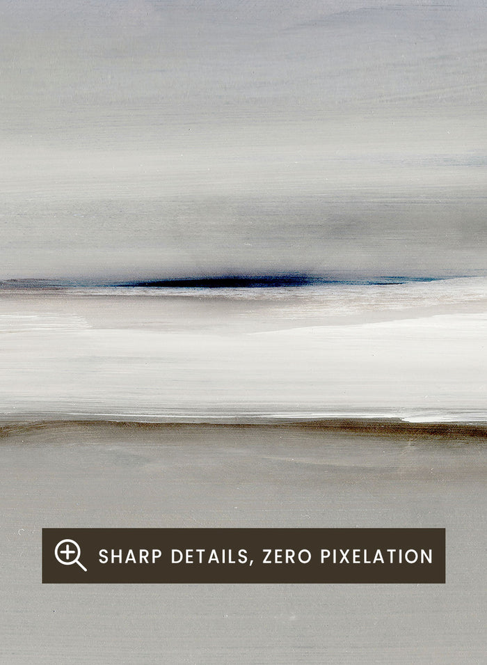 Shop Horizon by Dan Hobday, a soft abstract landscape art print featuring muted gray, green, and cream tones with layered horizontal brushwork.