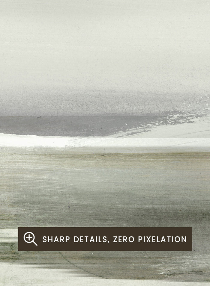 Shop Lakes No. 2 by Dan Hobday, a soft landscape art print featuring misty water, distant hills, bare trees, muted green tones, and layered texture.