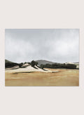 Shop Lazy Afternoon by Dan Hobday, a warm landscape art print featuring golden fields, dark trees, rolling hills, and soft late-summer tones.