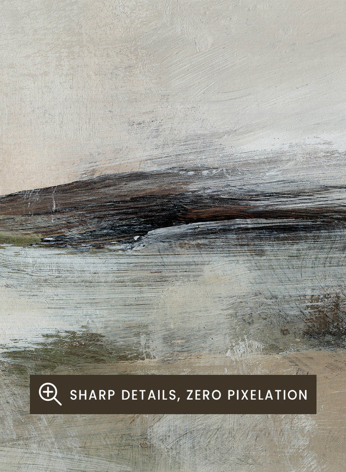 Shop Lost Time by Dan Hobday, a contemporary landscape wall art print with an abstract horizon, soft beige and blue tones, and layered textured brushwork.