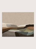 Shop Montego by Dan Hobday, a contemporary landscape art print featuring earthy brown, olive, taupe, gray, and muted blue with simplified layered forms.