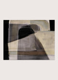 Shop Moods by Dan Hobday, a contemporary abstract art print featuring layered geometric forms, black, taupe, cream, and muted neutral brushwork.