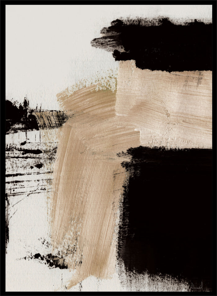 Shop Path by Dan Hobday, a contemporary abstract art print featuring bold black forms, warm beige brushwork, layered texture, and expressive neutral tones.
