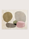 Shop Seven by Dan Hobday, a contemporary abstract art print featuring rounded geometric forms, muted olive, taupe, pink, and layered neutral texture.
