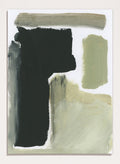 Shop Total by Dan Hobday, a contemporary abstract art print featuring charcoal black, olive green, sage, and beige with bold textured forms.