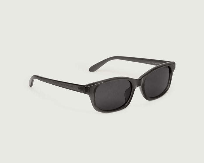 Heron ::Dane Wide Sunglasses rectangle black brown recycled polyester front diagonal