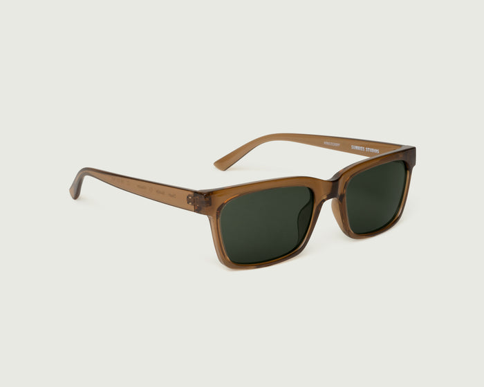 Saddle::Dean Sunglasses rectangle green recycled polyester front diagonal