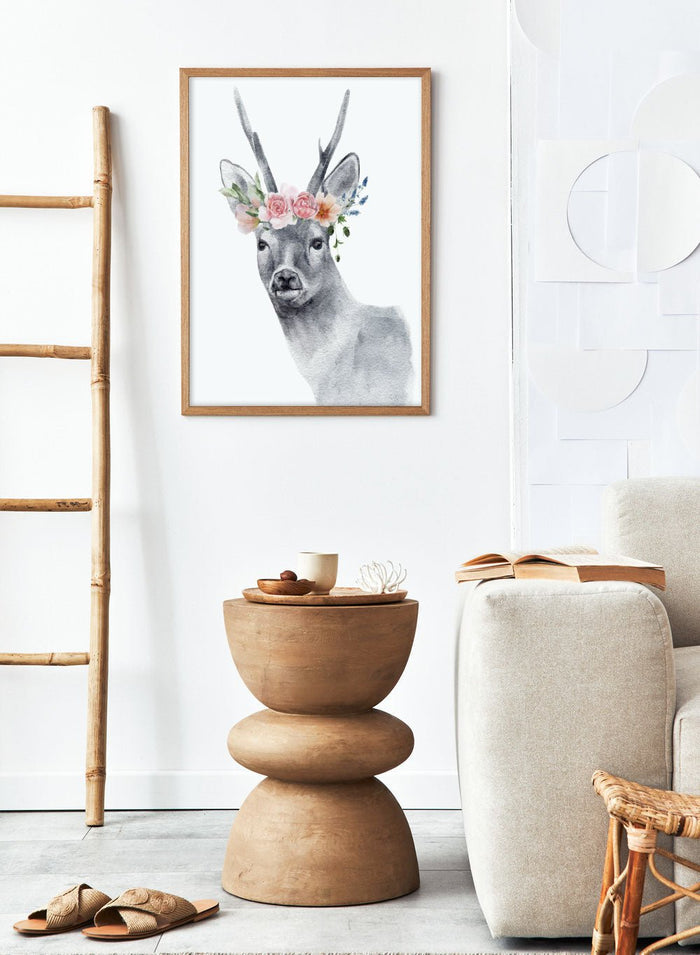 Deer with Flowers Safari Animal Art Print_Sugar & Canvas