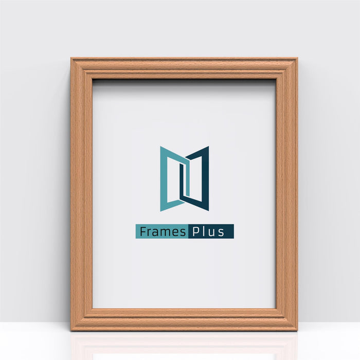 Beech picture and poster frames showcased with a minimalist logo design in a wooden frame.