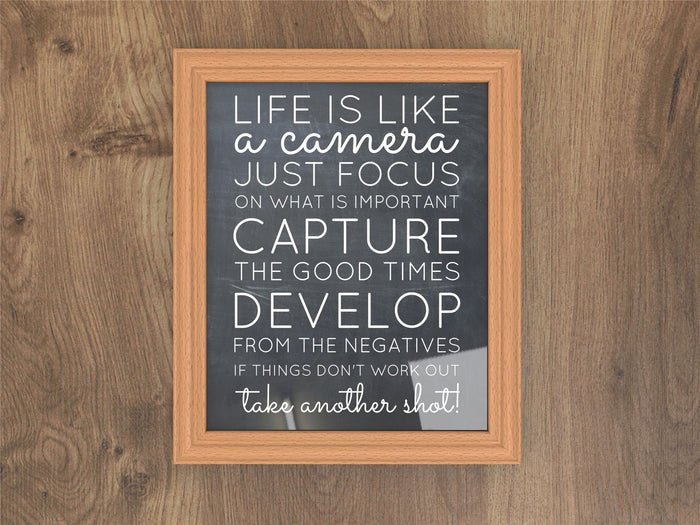 Beech picture and poster frames featuring a motivational quote about life and photography.