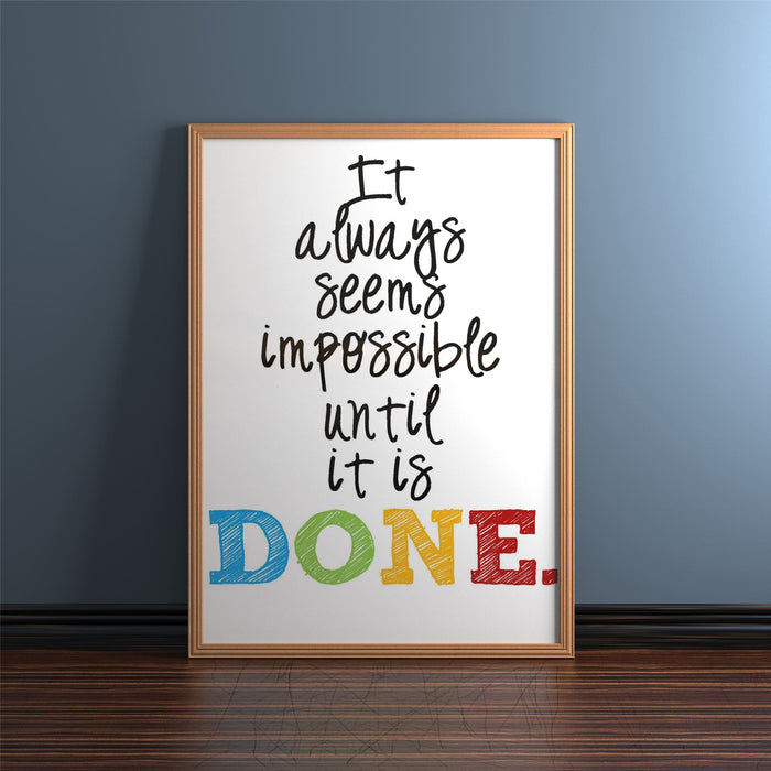 Inspirational quote framed in a beech picture and poster frame, featuring vibrant colors and elegant lettering.
