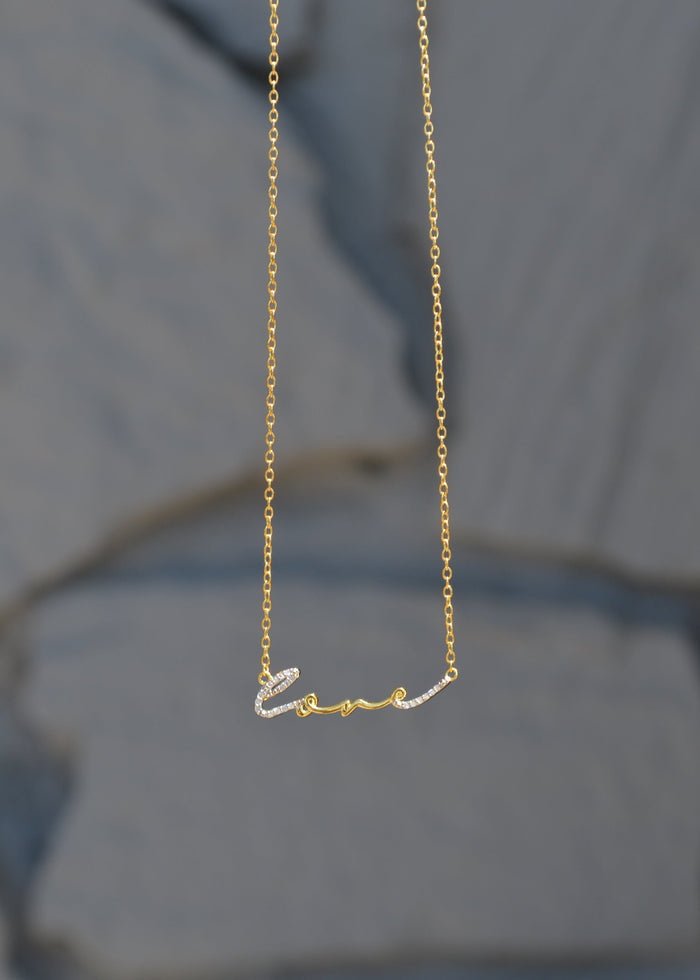 Diamond Love Script Station Necklace