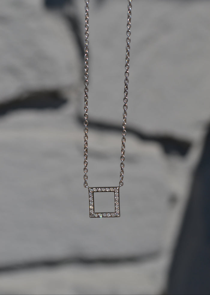 Diamond Open Square Station Necklace