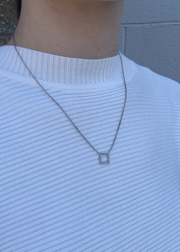 Diamond Open Square Station Necklace