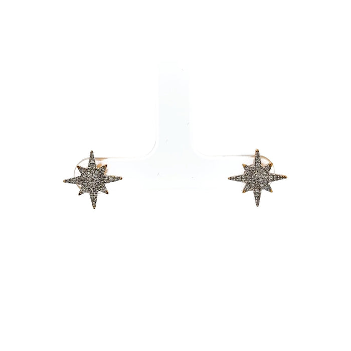 Diamond Starburst Yellow Gold Plated Stud Earrings