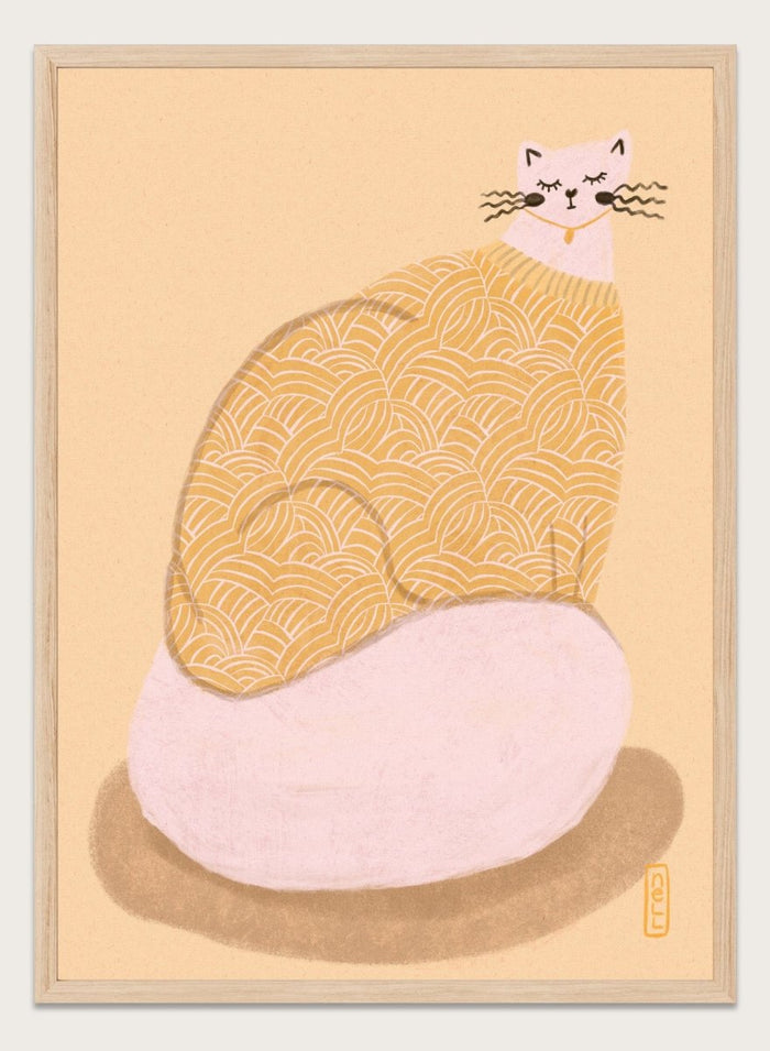 Cozy Cat in Sweater by Dirkie Nell is a modern cat art print with soft pastel tones, playful illustration details, and cozy hand drawn aesthetic wall art.
