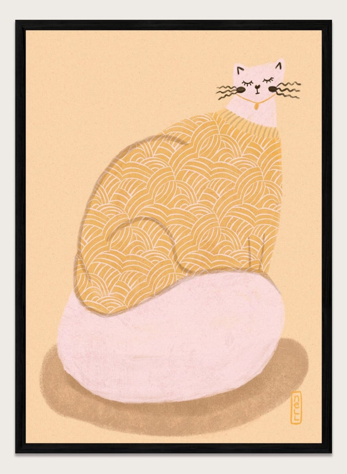 Cozy Cat in Sweater by Dirkie Nell is a modern cat art print with soft pastel tones, playful illustration details, and cozy hand drawn aesthetic wall art.