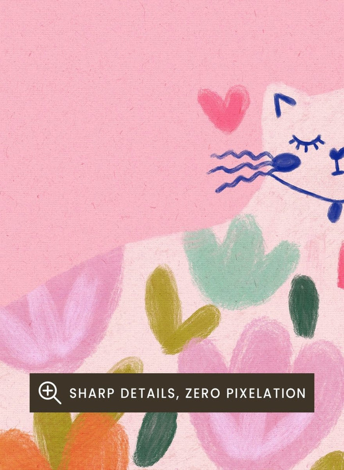 Whimsical Flower Cat by Dirkie Nell is a colorful cat art print featuring playful floral patterns, pastel tones, and modern hand painted aesthetic wall art.