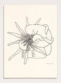Black and white line art of a person embracing a sun figure on a beige background. Sunshine Love by Eden Kalif is a modern line art print featuring a figure holding a sun in a minimalist contemporary wall poster design.