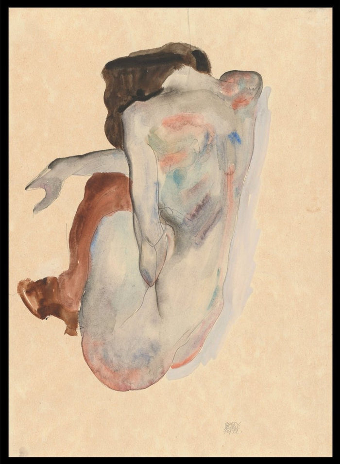 Egon Schiele Crouching Nude in Shoes and Black Stockings Art Print ES03_Sugar & Canvas_Egon Schiele