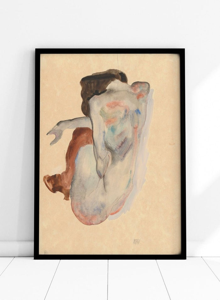Egon Schiele Crouching Nude in Shoes and Black Stockings Art Print ES03_Sugar & Canvas_Egon Schiele