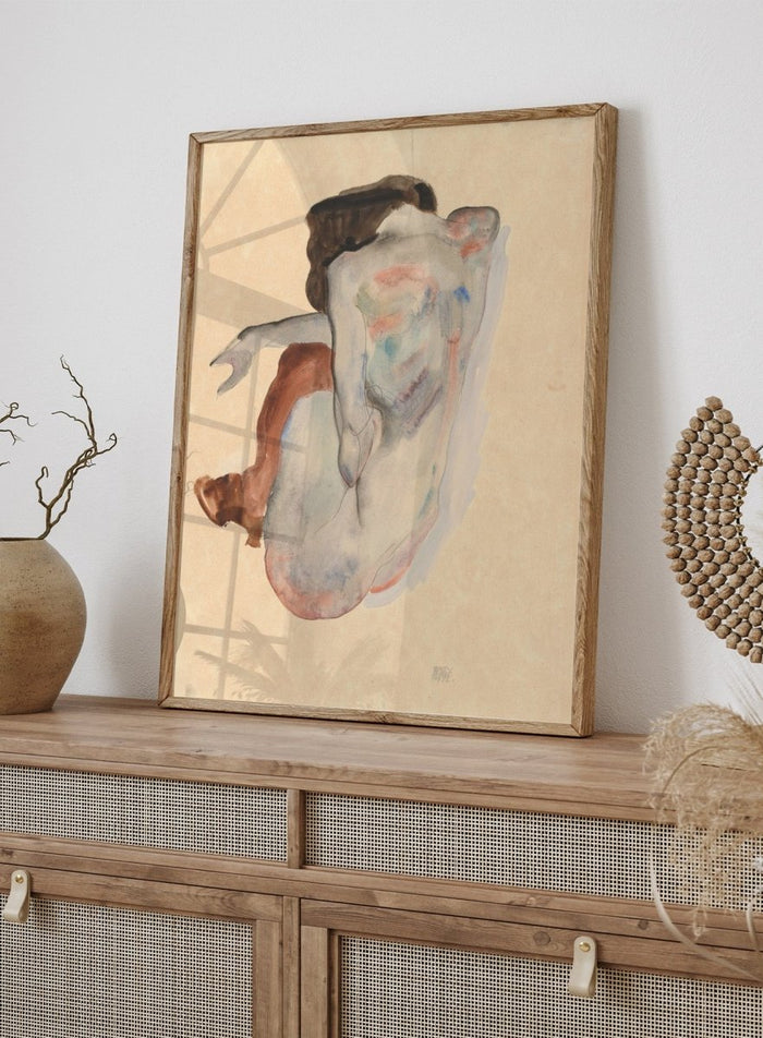 Egon Schiele Crouching Nude in Shoes and Black Stockings Art Print ES03_Sugar & Canvas_Egon Schiele