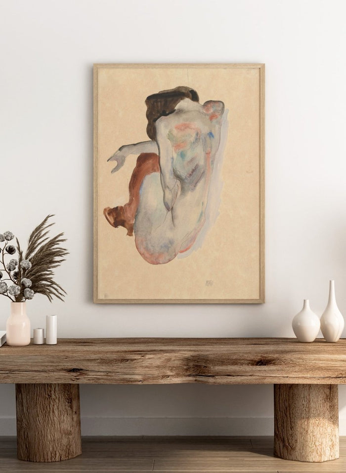 Egon Schiele Crouching Nude in Shoes and Black Stockings Art Print ES03_Sugar & Canvas_Egon Schiele