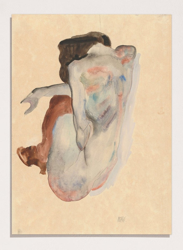 Egon Schiele Crouching Nude in Shoes and Black Stockings Art Print ES03_Sugar & Canvas_Egon Schiele