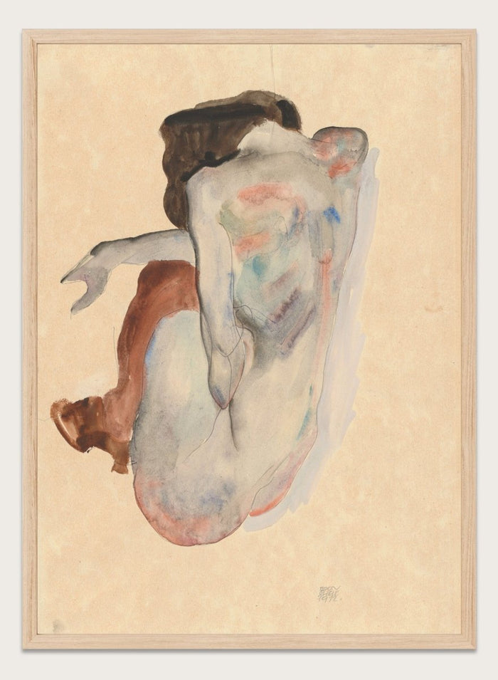 Egon Schiele Crouching Nude in Shoes and Black Stockings Art Print ES03_Sugar & Canvas_Egon Schiele