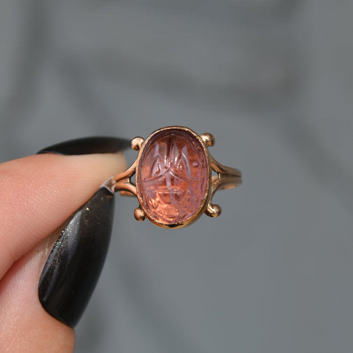 Estate Carved Pink Gemstone Statement Ring