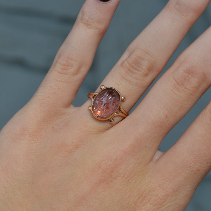 Estate Carved Pink Gemstone Statement Ring