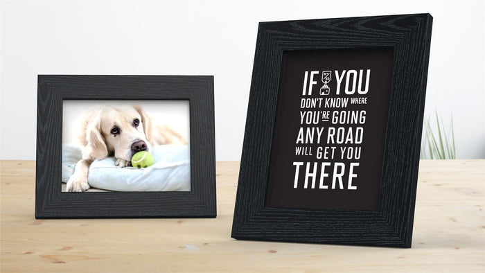Excel Range black picture and poster frame displaying a dog photo and a motivational quote.