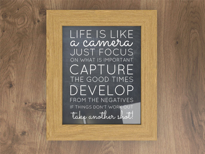 Motivational quote framed in an oak picture and poster frame with smooth finish.