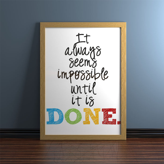 Oak picture and poster frame showcasing motivational quote in colorful typography.