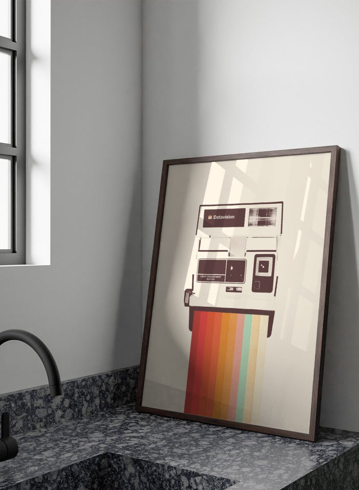 Retro Instant Rainbow by Florent Bodart is a vintage camera art print with bold rainbow color, a modern retro wall poster inspired by instant photography design.
