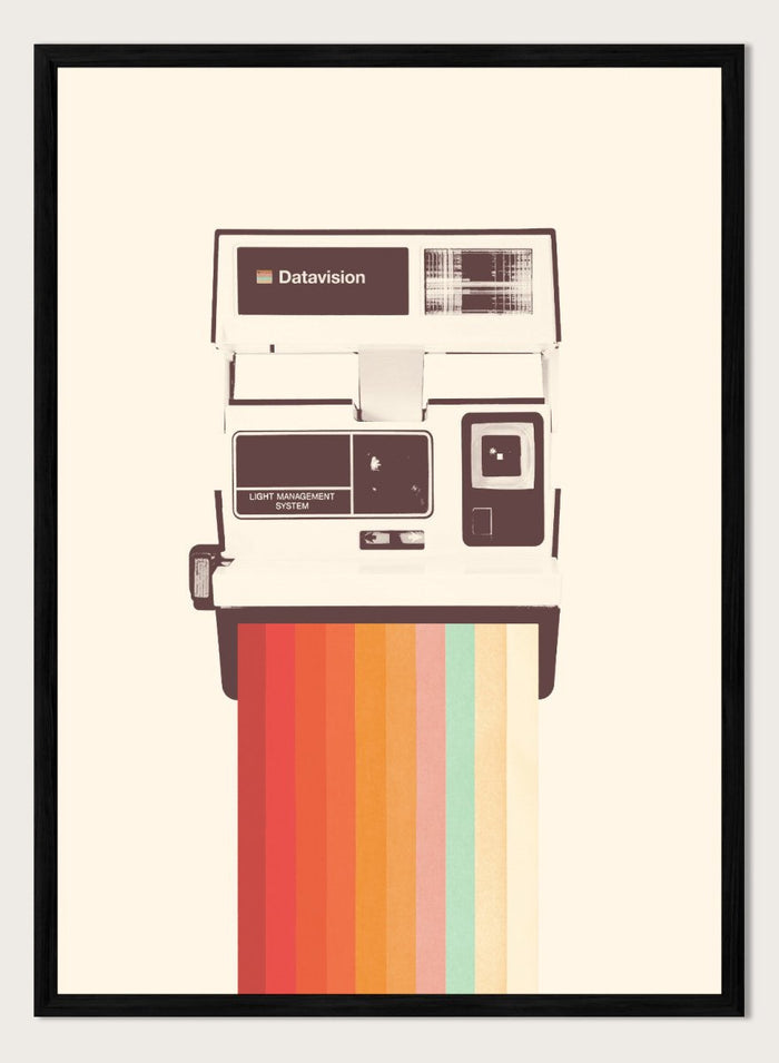Retro Instant Rainbow by Florent Bodart is a vintage camera art print with bold rainbow color, a modern retro wall poster inspired by instant photography design.