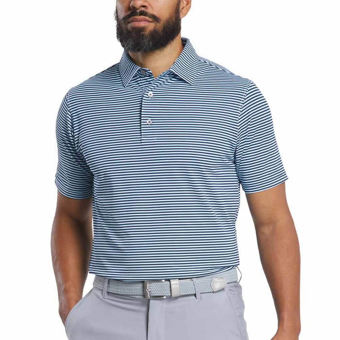 FootJoy Athletic Fit Multi-Stripe Pique Golf Polo Previous Season Style Navy/Light Blue/White - 26 Men