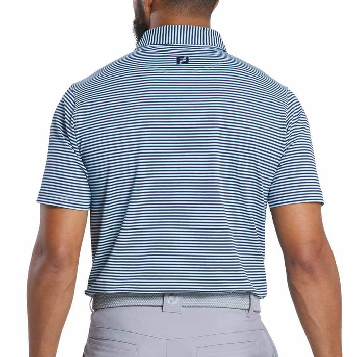 FootJoy Athletic Fit Multi-Stripe Pique Golf Polo Previous Season Style Navy/Light Blue/White - 26 Men